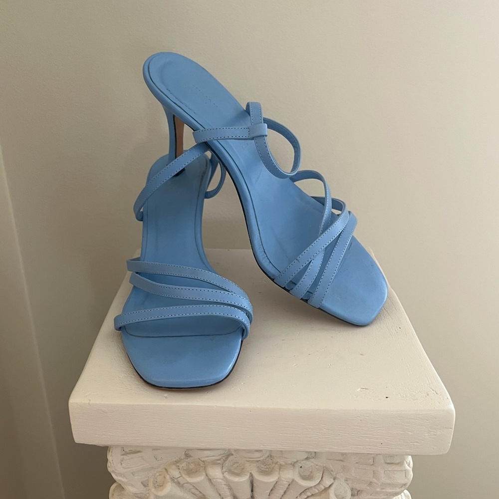 Baby Blue Strappy Heels | Wedding Guest Prom Minimal Sandals